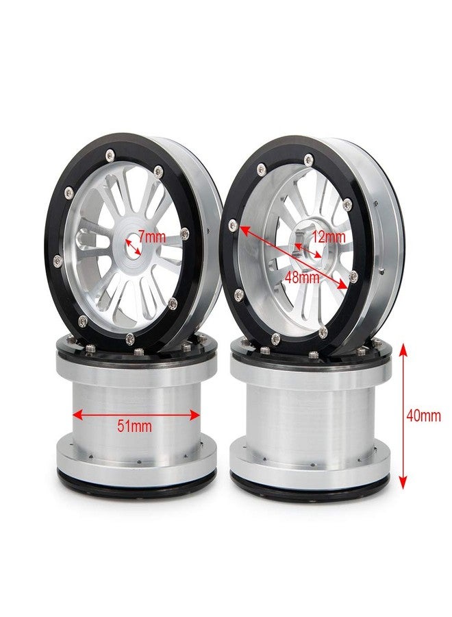 QUE-T 4pcs/Set RC Beadlock Wheel Rims, 2.2" Metal Wheel Hub for 1/10 Axial Wraith TRX4 D90 SCX10 Car (Black & Silver) - Image 2